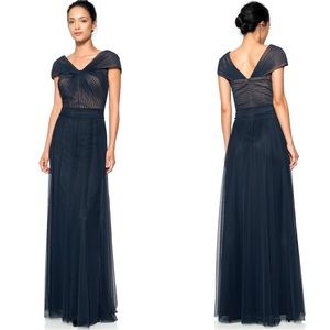 Tadashi Shoji Navy Tulle Twist Maxi Gown Dress Women’s Size 16